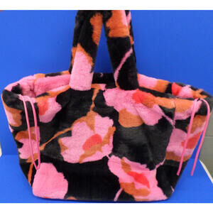 CABI Rococo 4273 Poppy Bloom Pink Black Floral Faux Fur Bag Tote - Never Used!